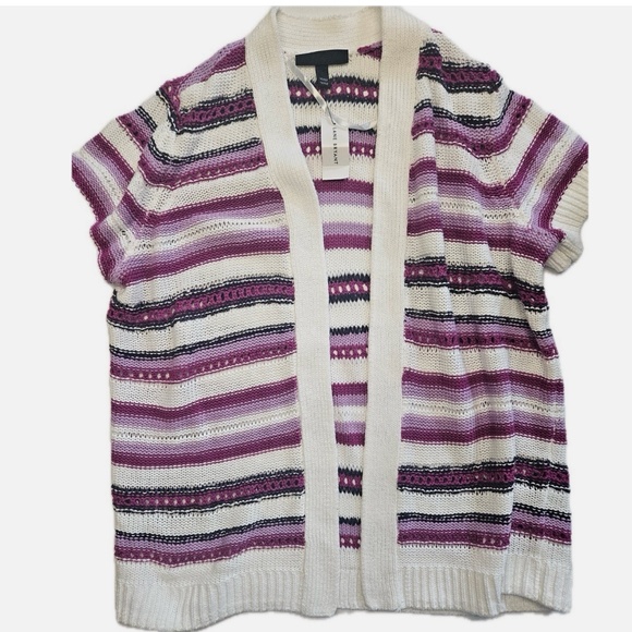 Lane Bryant Cardigan Sweater Womens 10/12 Purple Striped Open Front Short Sleeve - Picture 1 of 10